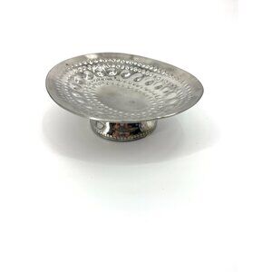 Hammered Metal Soap Dish Trinket Pedestal India World Market Ethnic 1045 Oval